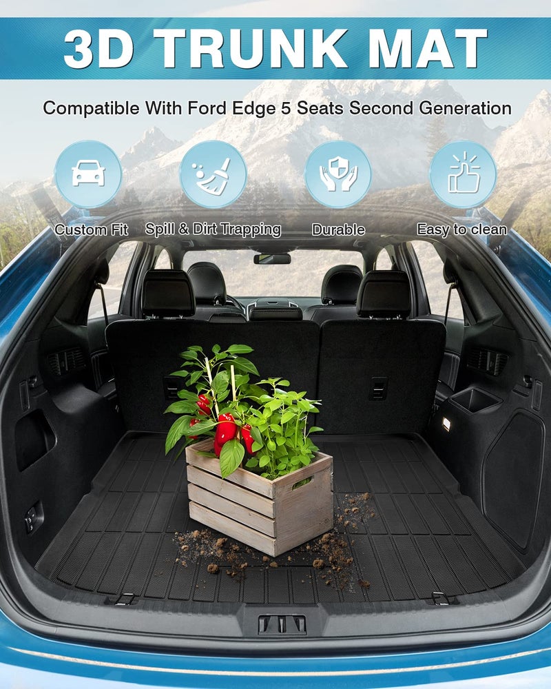 Mixsuper Cargo Liner for Ford Edge 2015-2025 (5 Seats) All Weather Cargo Mat Trunk Liner Rear Trunk Tray Black - Image 2